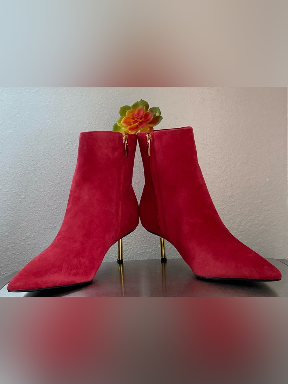 NINE WEST RED SUEDE STILETTO DRESS BOOTS